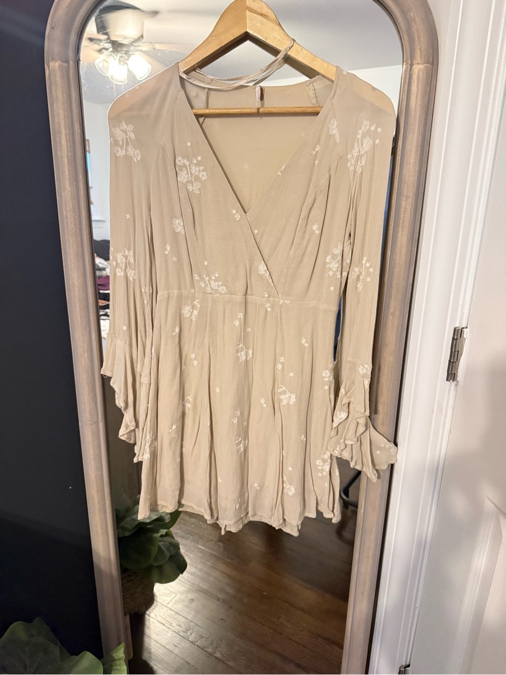 Free People Beige Floral Wrap Tunic Dress